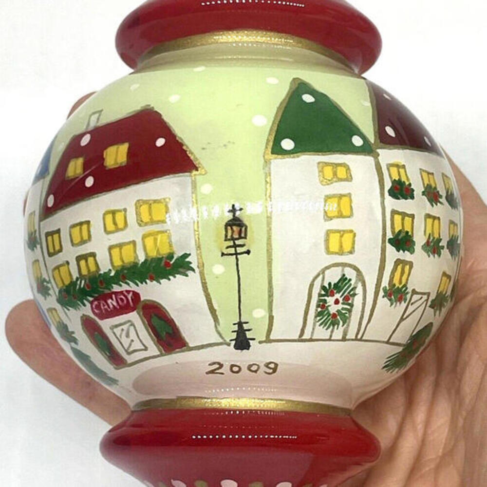 2009 Pier 1 Li Bien Village Top Reverse Painted Glass Christmas Ornament Box